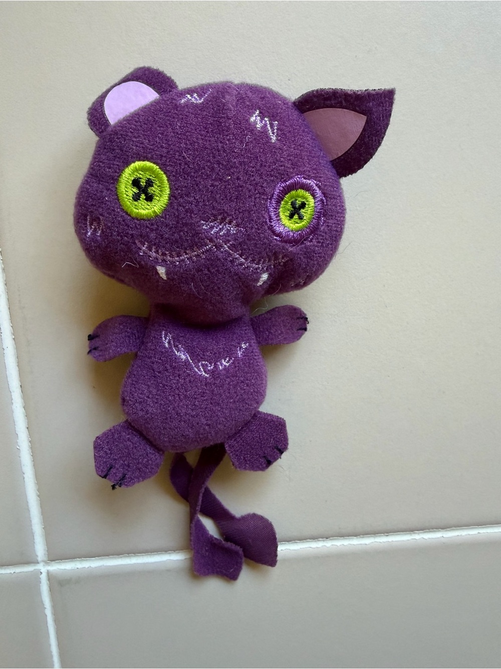 monster high Purple Plush Cat Toy with Lime Button Eyes